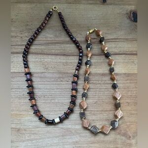 Pair Of Nature Inspired Beaded Necklaces, Surfer, Neutrals, Browns, Earthy,